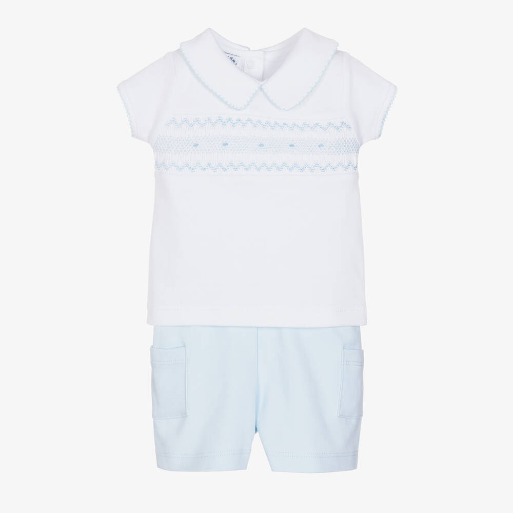 Magnolia Baby - Baby Boys Blue & White Smocked Shorts Set | Childrensalon