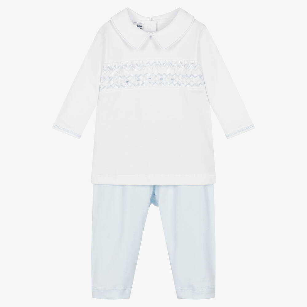 Magnolia Baby-طقم بنطلون قطن بيما لون أزرق وأبيض | Childrensalon Outlet
