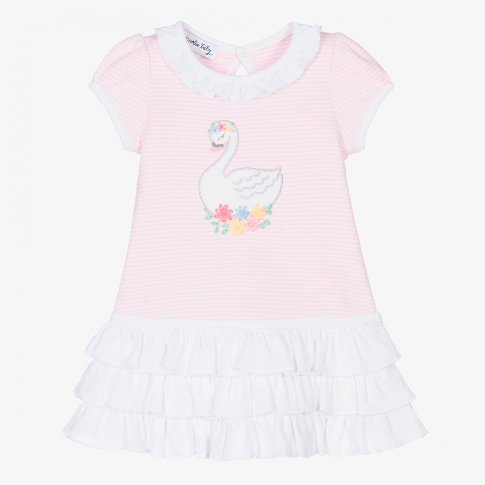 Magnolia Baby - Rosa Babykleid-Set mit Schwan (M) | Childrensalon