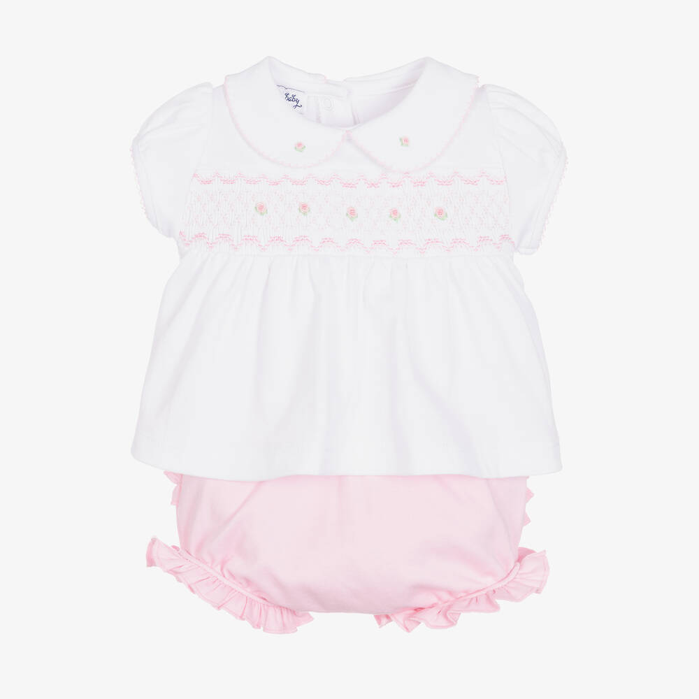 Magnolia Baby - Baby Girls Pink & White Smocked Shorts Set | Childrensalon