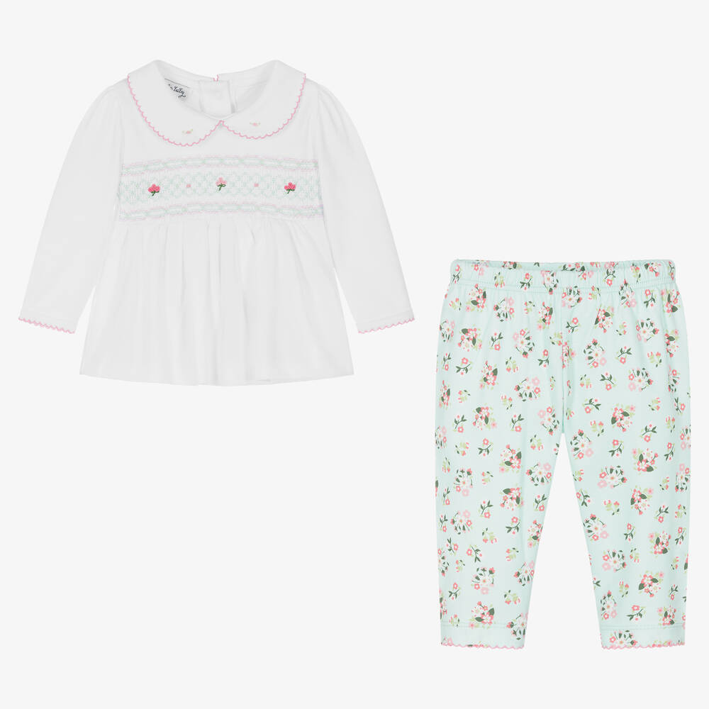 Magnolia Baby-Белая рубашка и зеленые брюки из хлопка | Childrensalon Outlet