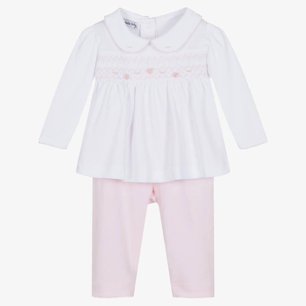 Magnolia Baby - Baumwollhosen-Set in Weiß und Rosa | Childrensalon