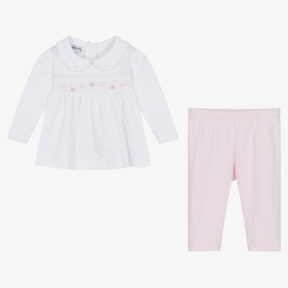 Magnolia Baby-طقم بنطلون قطن بيما لون زهري وأبيض للمولودات | Childrensalon Outlet