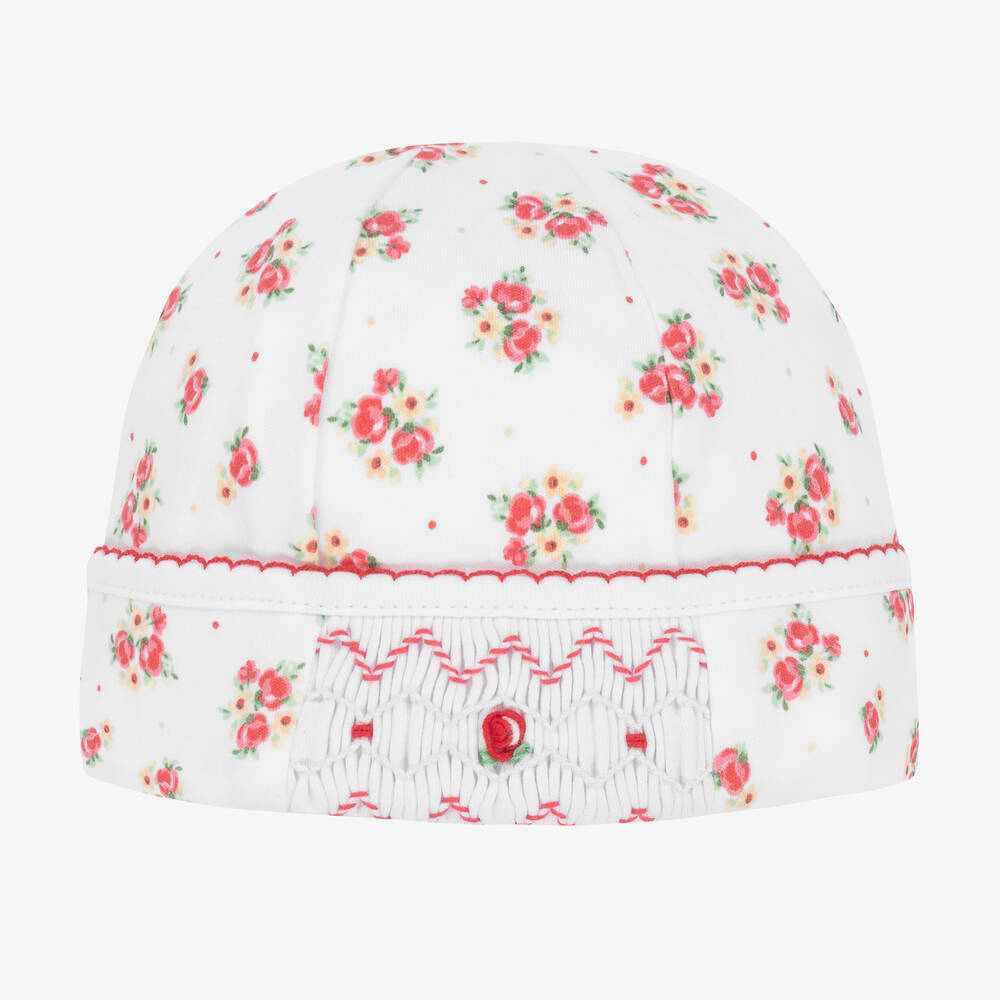 Magnolia Baby - Bonnet blanc et rouge smocké fille | Childrensalon