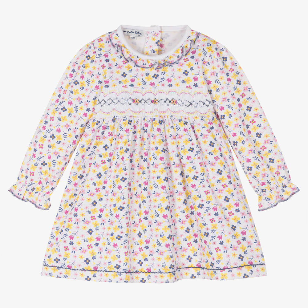 Magnolia Baby - Weißes, gesmoktes Kleid (Baby M) | Childrensalon