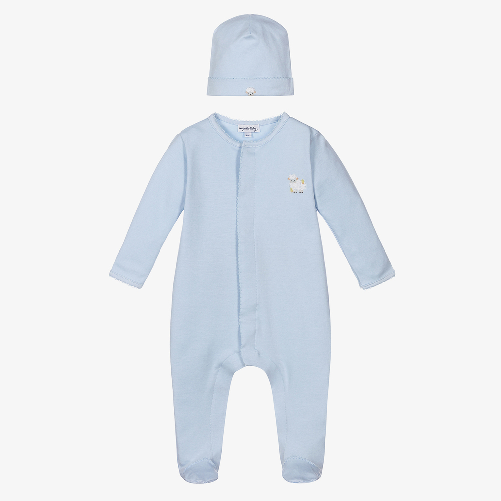 Magnolia Baby-Blue Lamb Babygrow & Hat Set | Childrensalon Outlet