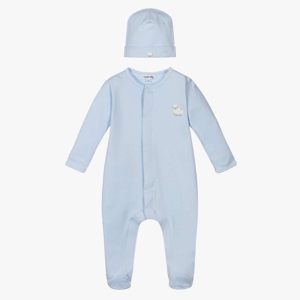 Magnolia Baby - Blaues Strampler Mütze Set mit Lamm | Childrensalon