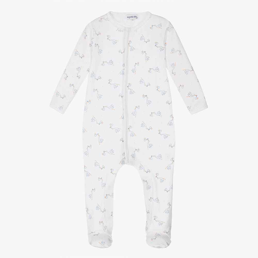 Magnolia Baby-Blue Pima Cotton Babygrow | Childrensalon Outlet