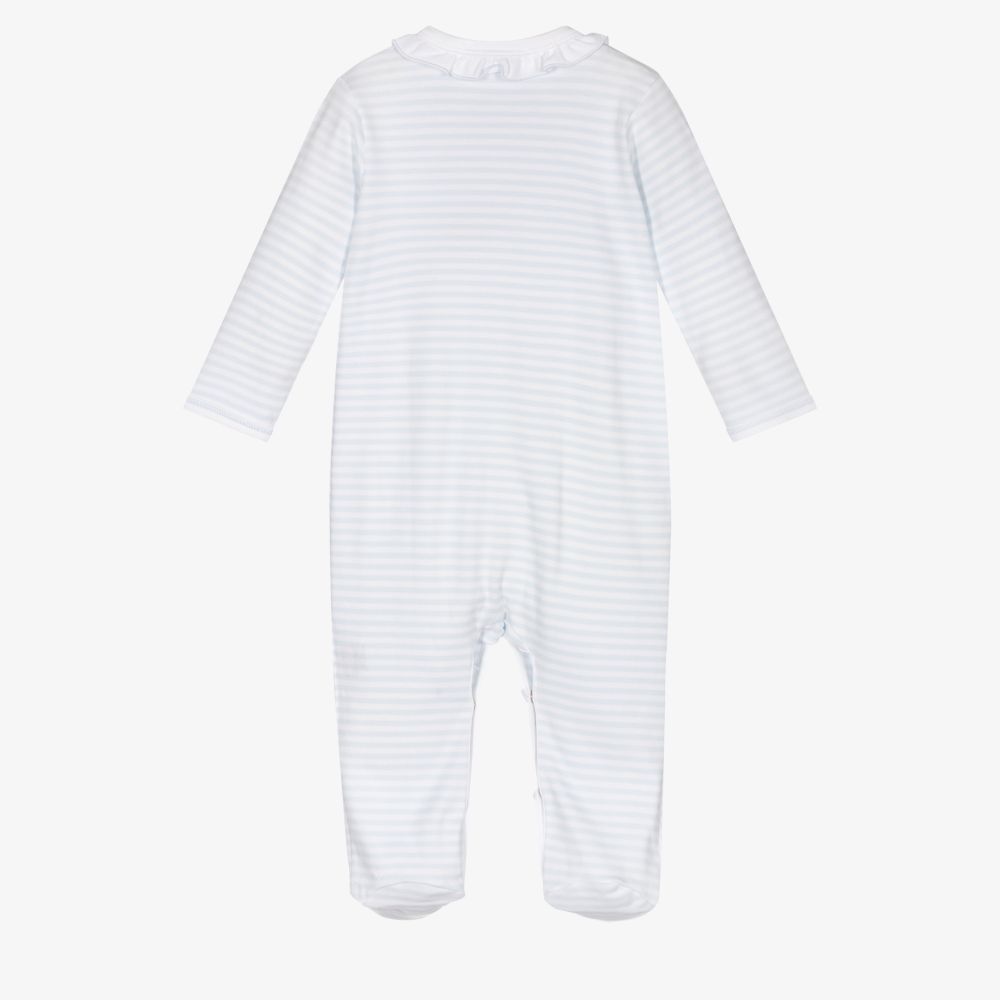 Magnolia Baby-Blue Pima Cotton Babygrow | Childrensalon Outlet