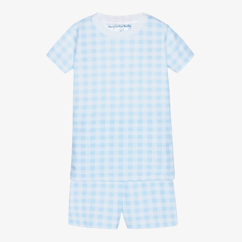 Magnolia Baby - Blue Spring Baby Checks Pima Cotton Pyjamas | Childrensalon