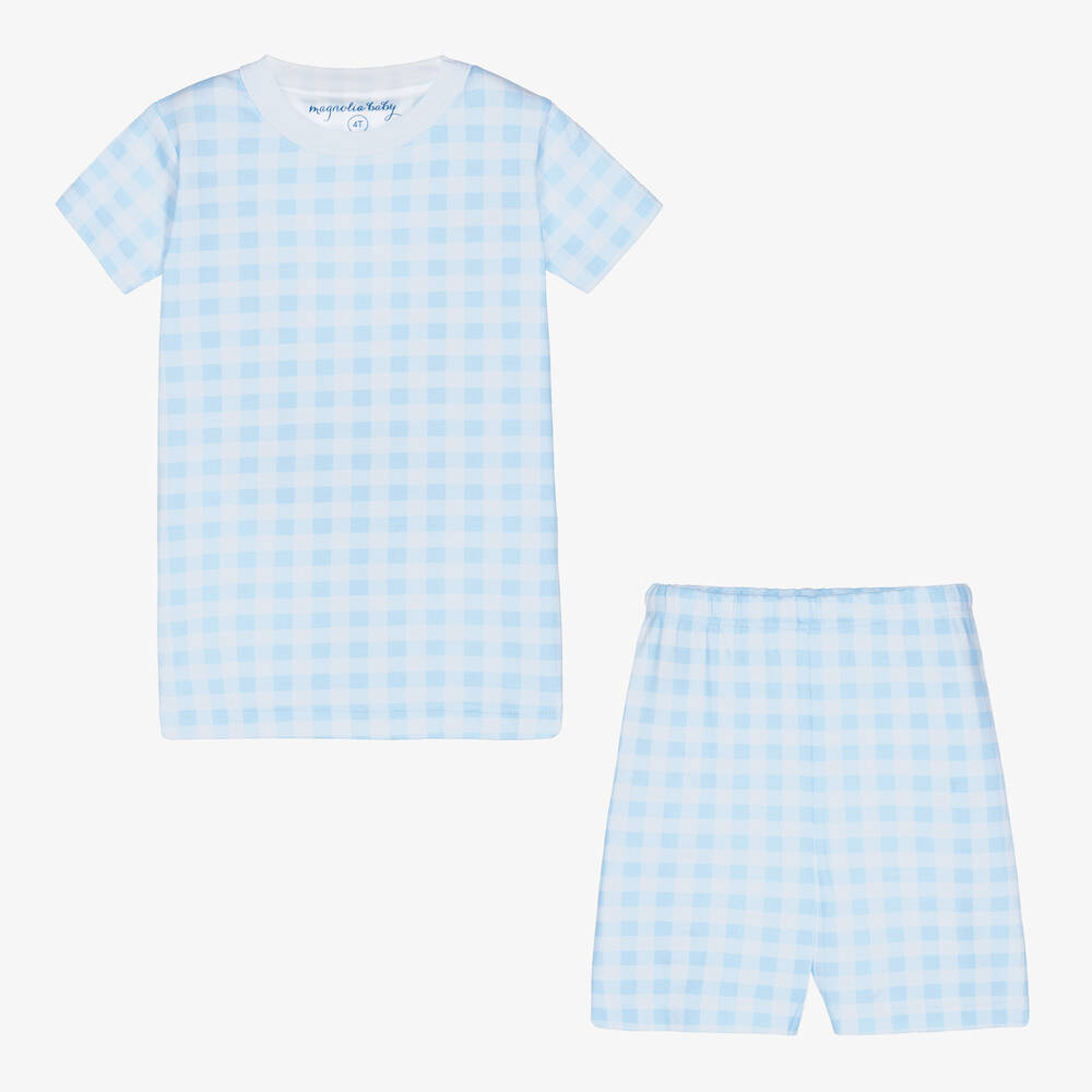 Magnolia Baby-Голубая пижама из хлопка пима в клетку | Childrensalon Outlet