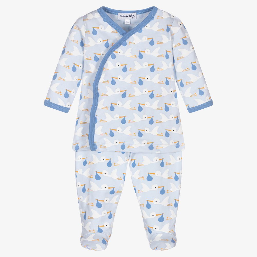 Magnolia Baby - Голубой костюм из 2 предметов с аистами для малышей | Childrensalon