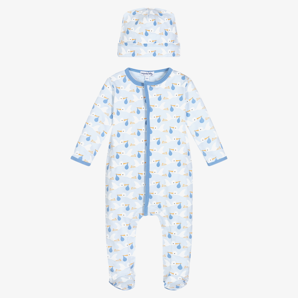 Magnolia Baby - Blue Stork Babygrow & Hat Set | Childrensalon