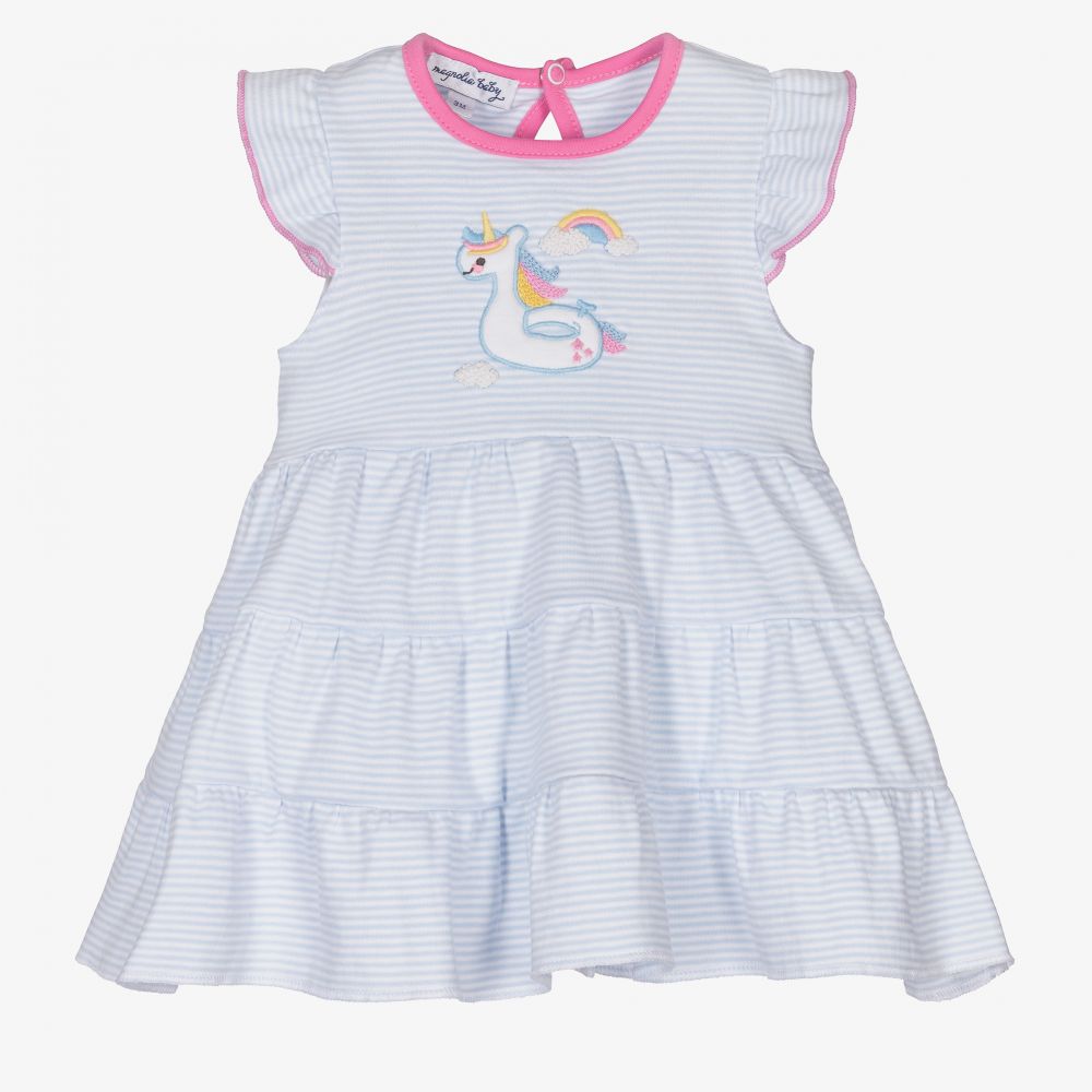Magnolia Baby - طقم فستان قطن لون أزرق وأبيض | Childrensalon