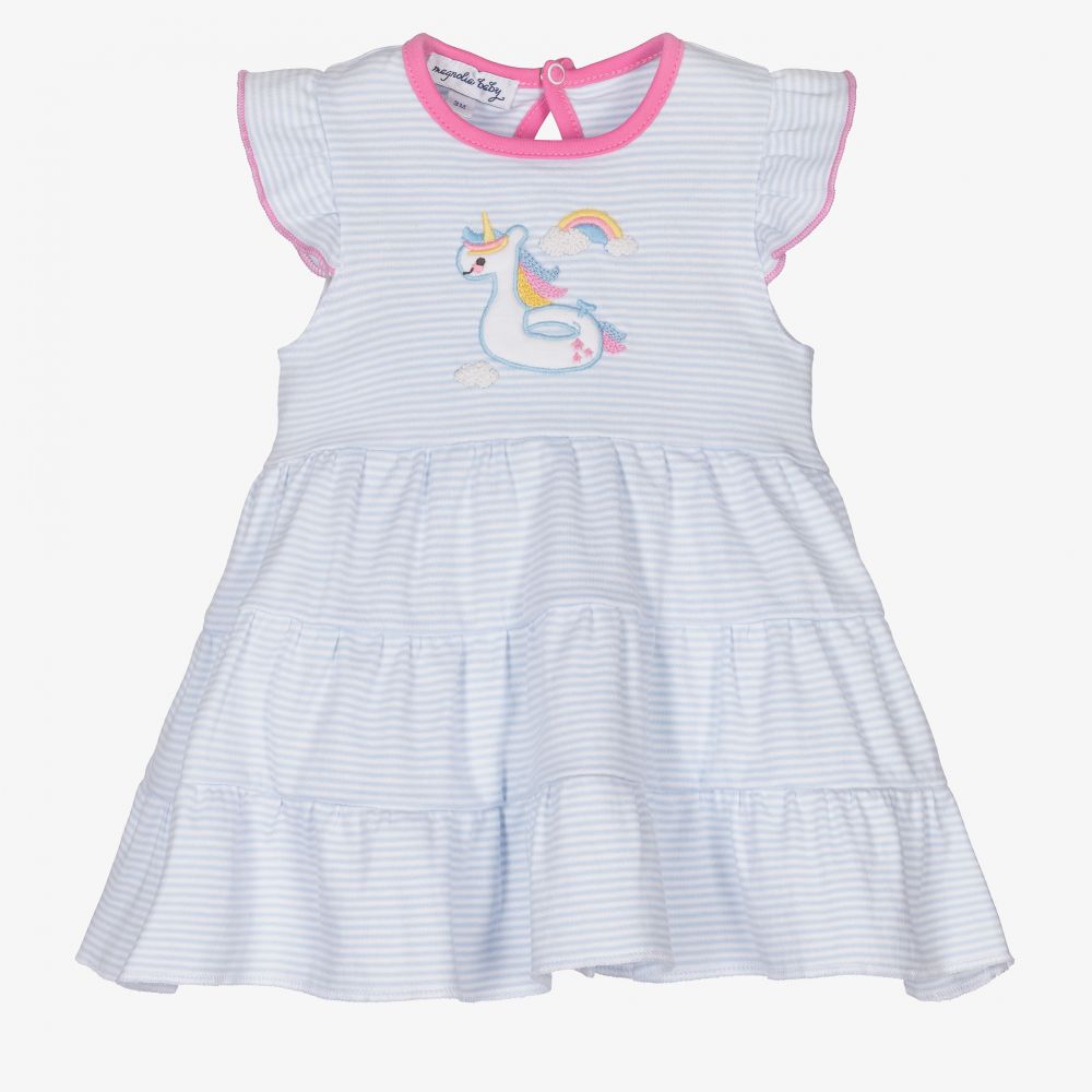 Magnolia Baby-Blue Unicorn Baby Dress Set | Childrensalon Outlet