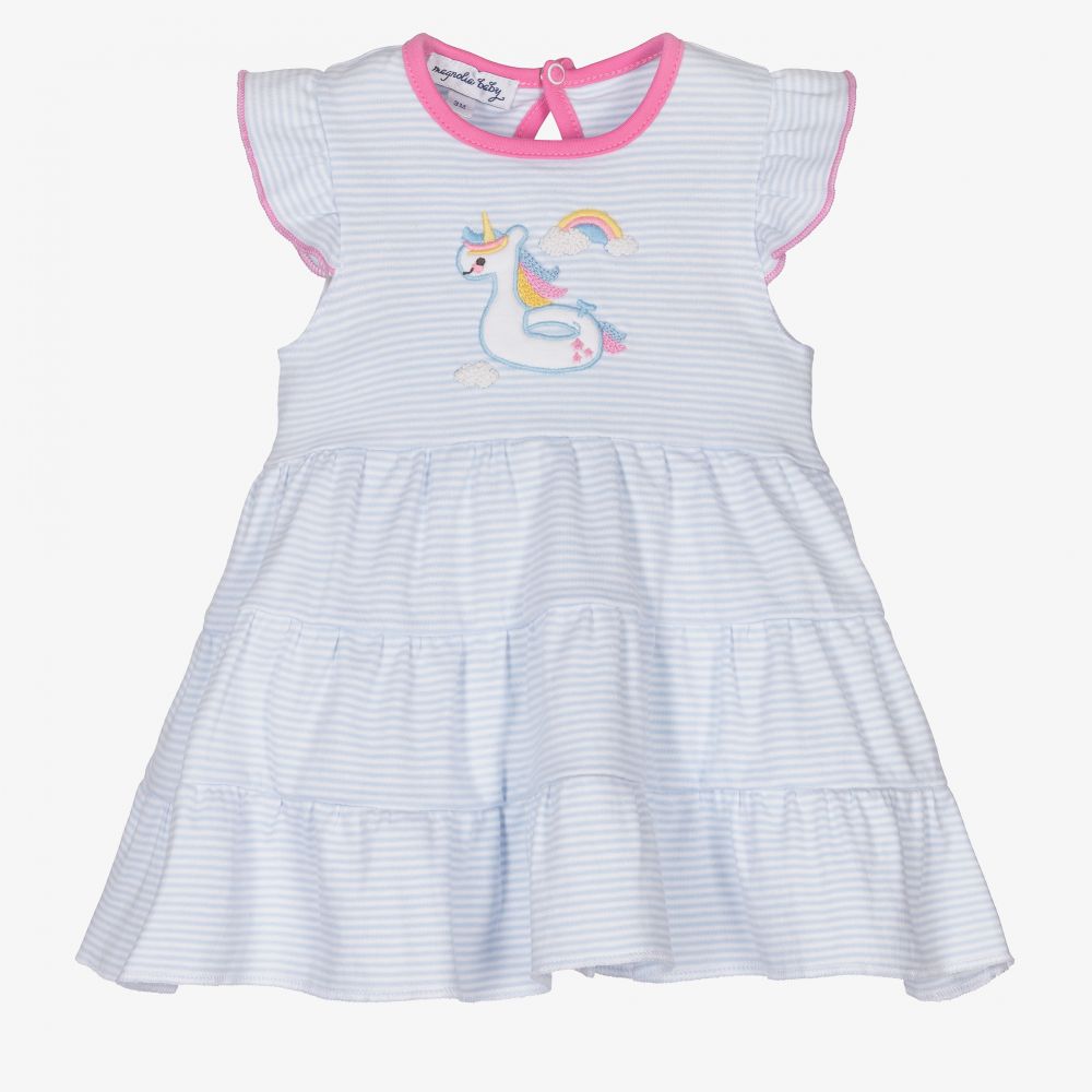 Magnolia Baby - Blaues Einhorn-Babykleid-Set | Childrensalon