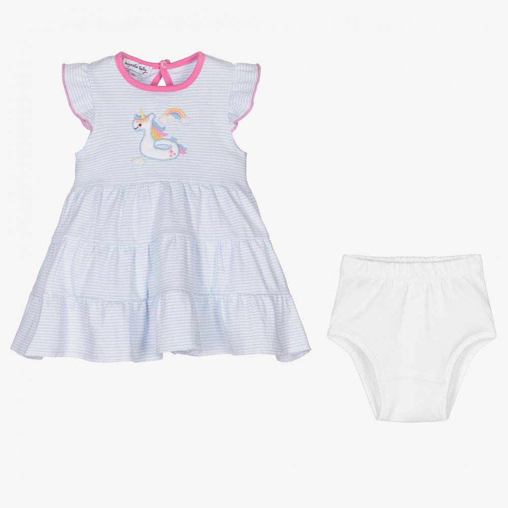 Magnolia Baby-Blue Unicorn Baby Dress Set | Childrensalon Outlet