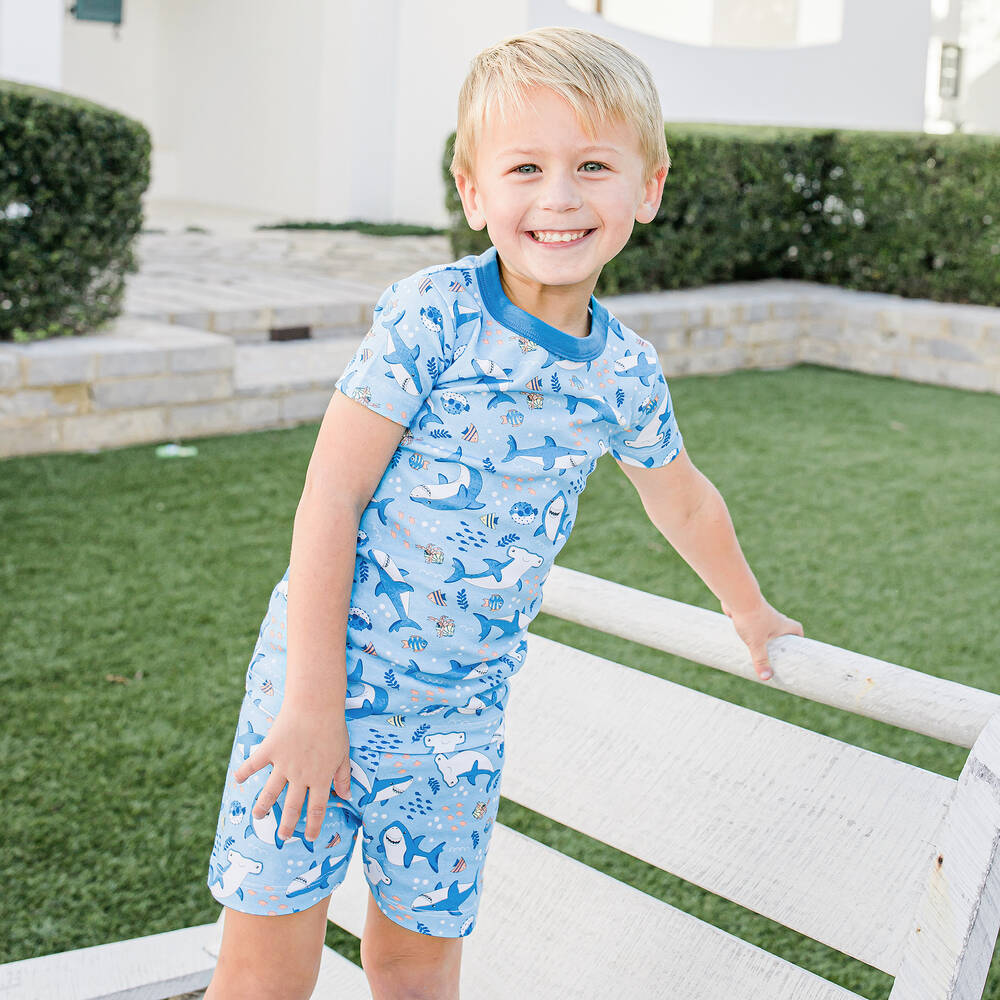 Magnolia Baby-Boys Blue Cotton Shark Zone Pyjamas | Childrensalon Outlet