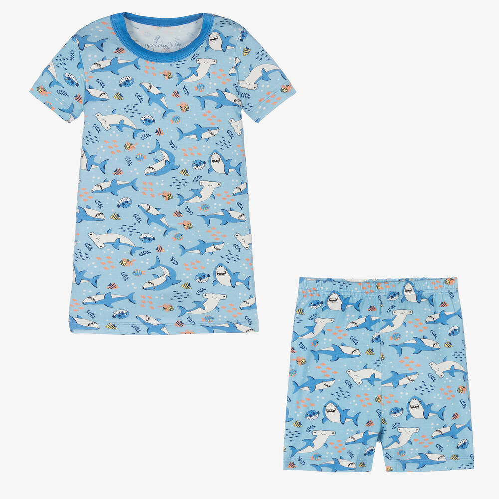 Magnolia Baby-Boys Blue Cotton Shark Zone Pyjamas | Childrensalon Outlet