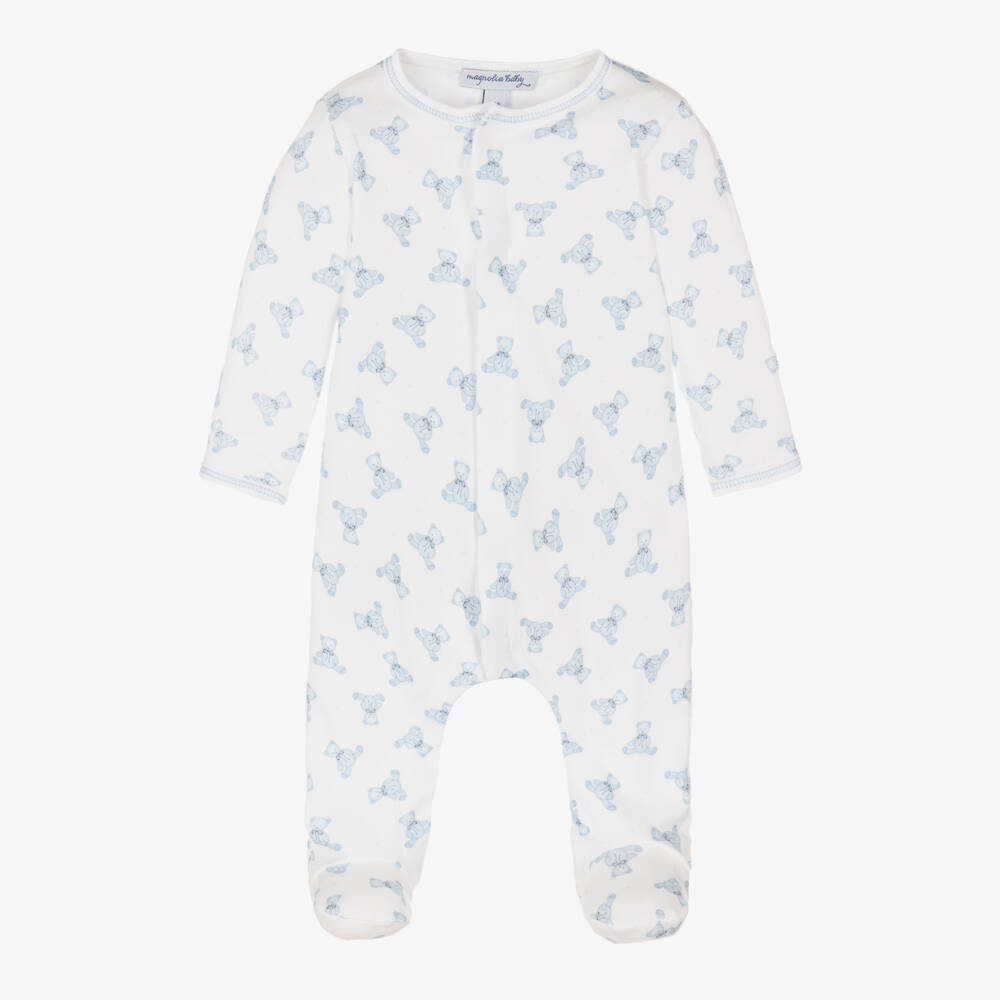 Magnolia Baby-Boys Blue & White Cotton Sleepsuit | Childrensalon Outlet