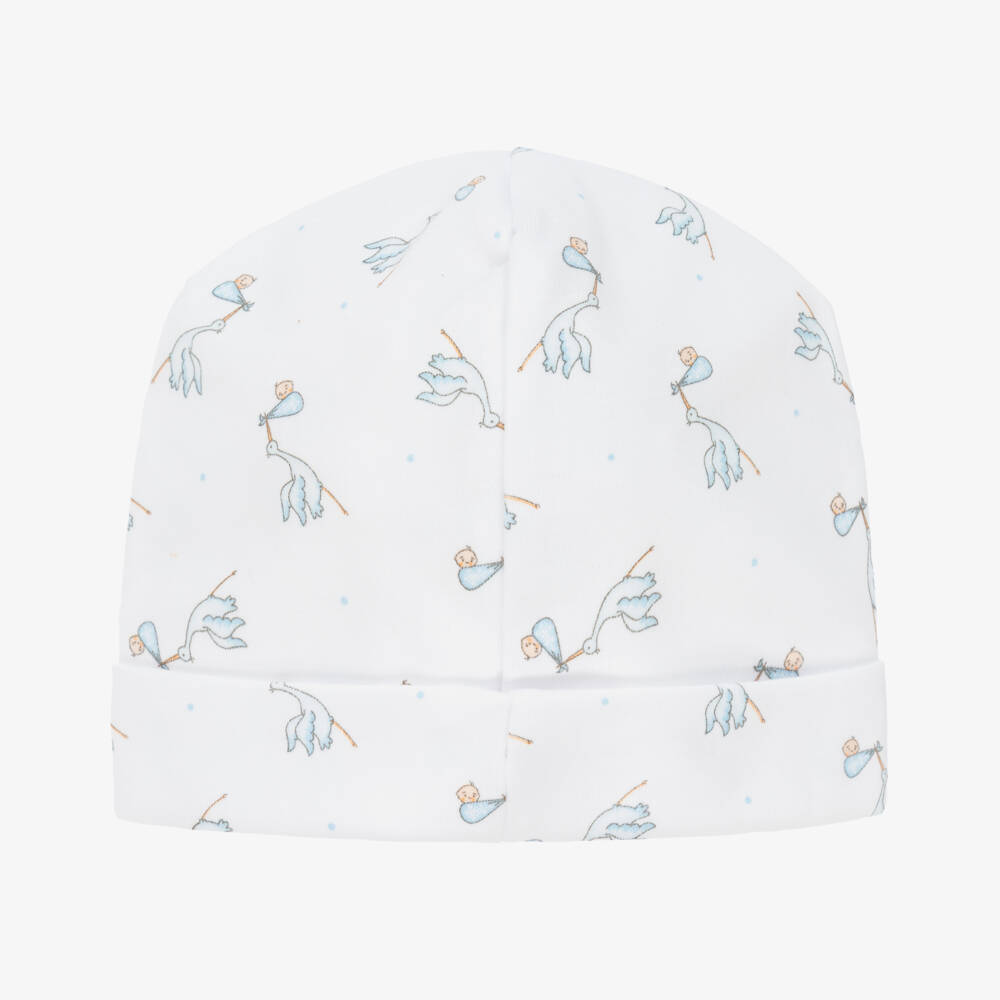 ماغنوليا بيبي-قبعة قطن بيما لون أبيض وأزرق للمواليد | Childrensalon Outlet