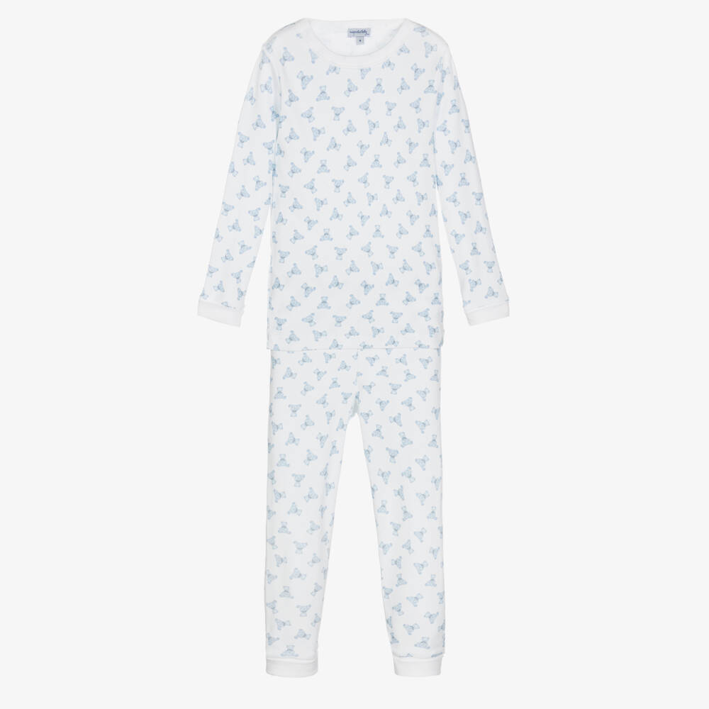Magnolia Baby-Boys White & Blue Cotton Pyjamas | Childrensalon Outlet