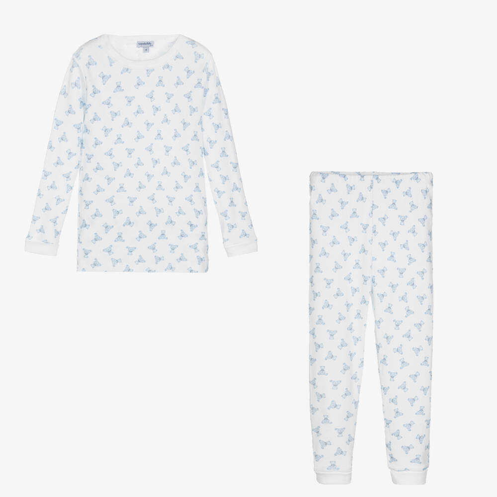 Magnolia Baby-Бело-голубая пижама из хлопка пима | Childrensalon Outlet