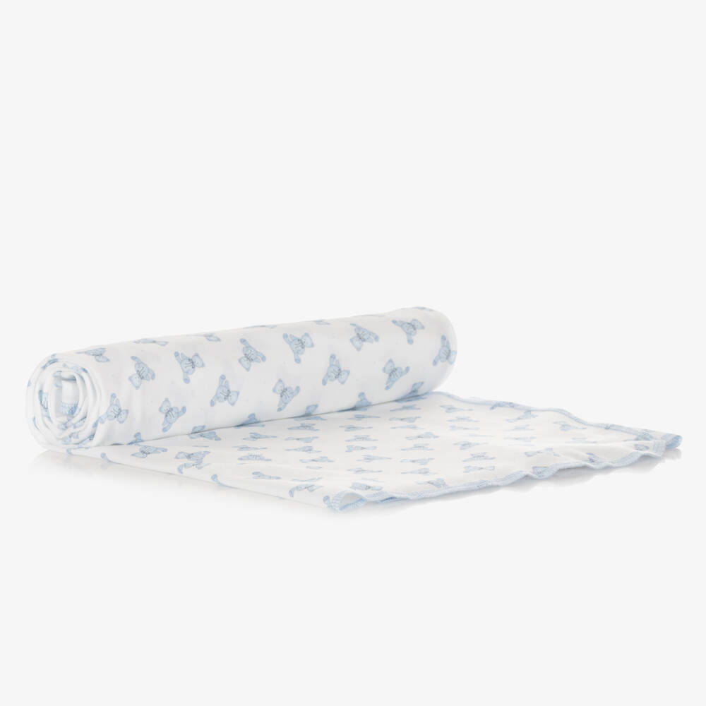 Magnolia Baby-Boys White & Blue Teddy Blanket | Childrensalon Outlet
