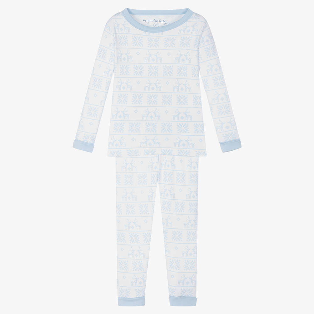Magnolia Baby - Boys White Cotton Baby Fair Isle Pyjamas | Childrensalon
