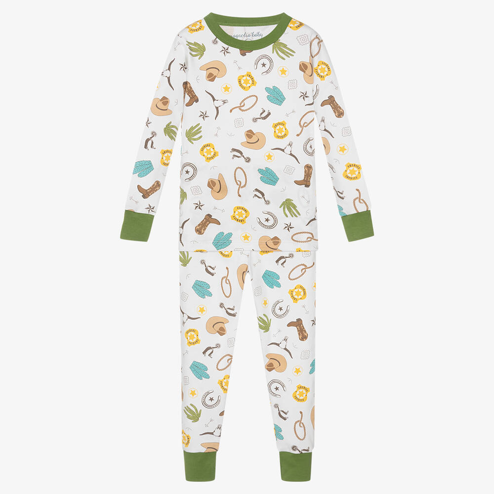 Magnolia Baby - Boys White Cowboy Pyjamas | Childrensalon