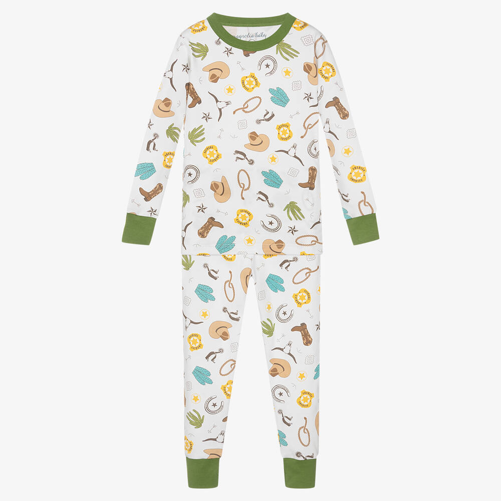 Magnolia Baby - Pyjama blanc cowboy garçon | Childrensalon