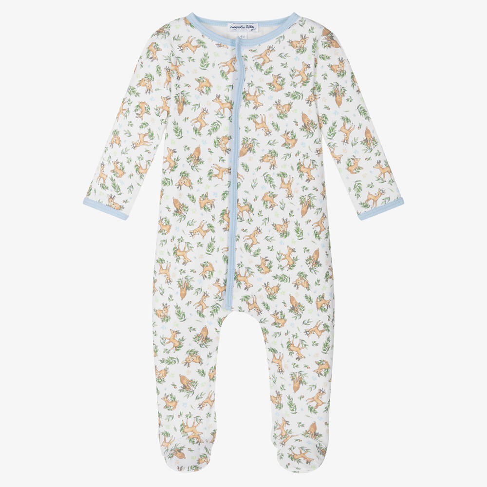 Magnolia Baby - Boys White Pima Cotton Baby Buck Babygrow | Childrensalon