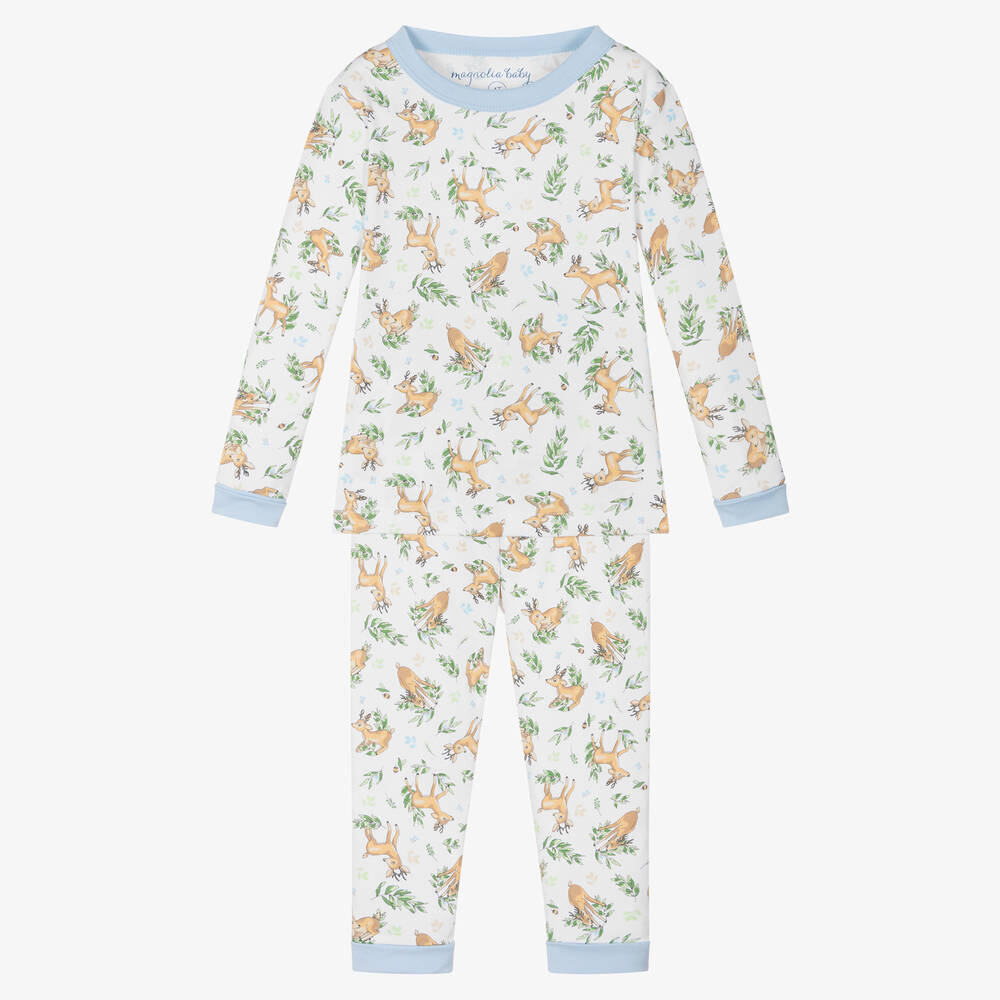 Magnolia Baby - Boys White Pima Cotton Baby Buck Pyjamas | Childrensalon