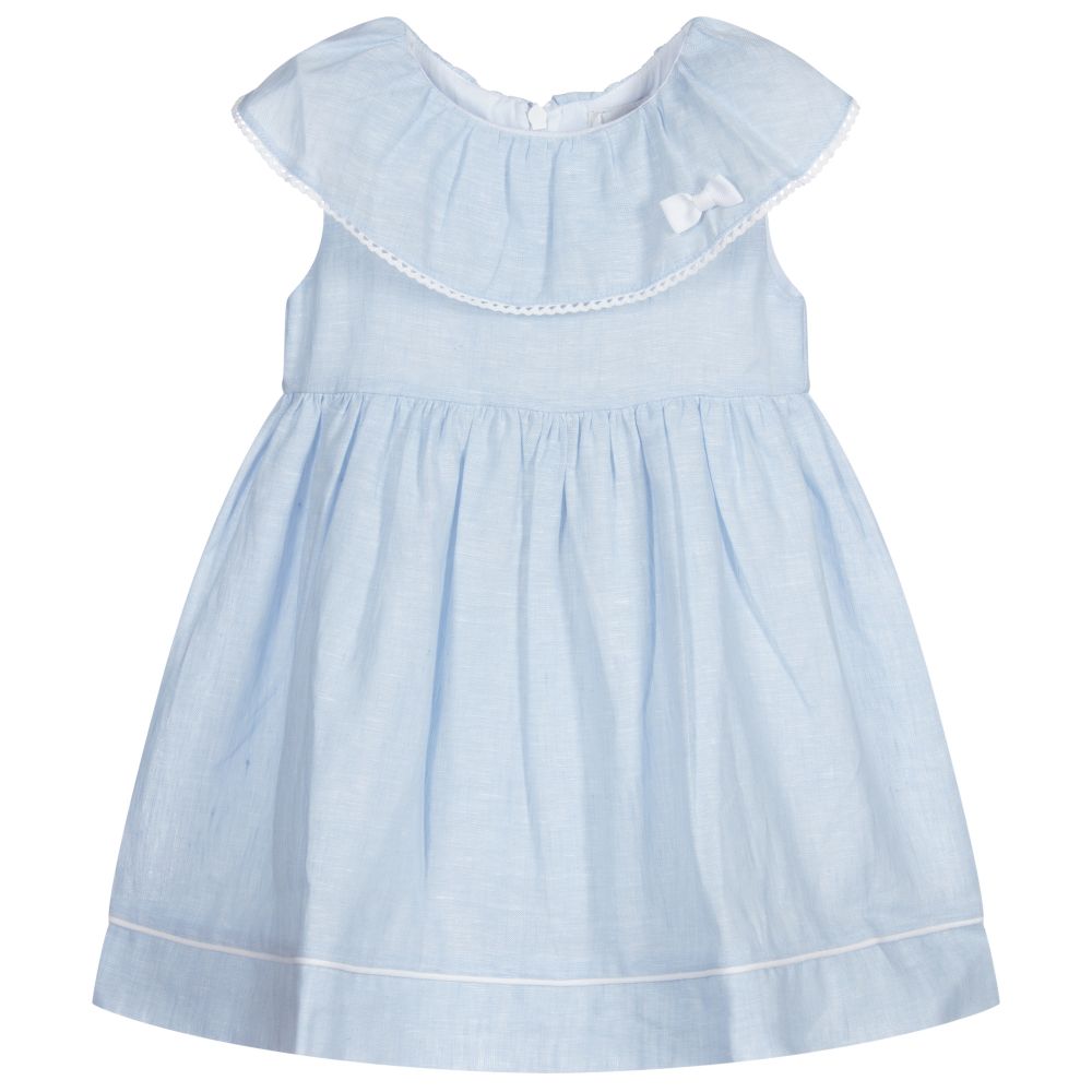 Magnolia Baby - Girls Blue Linen Dress | Childrensalon