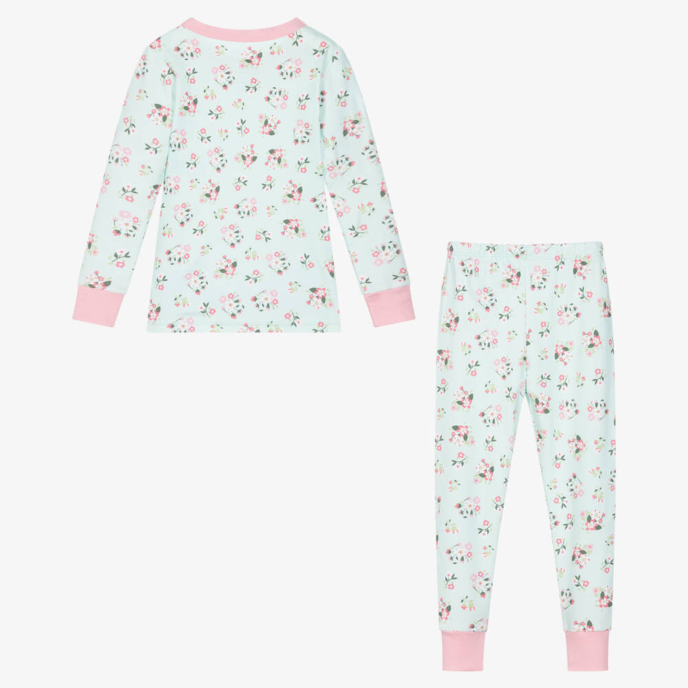 ماغنوليا بيبي-بيجاما قطن لون زهري وأخضر بطبعة ورود للبنات | Childrensalon Outlet