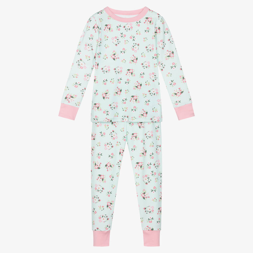 Magnolia Baby - Girls Green & Pink Floral Cotton Pyjamas | Childrensalon