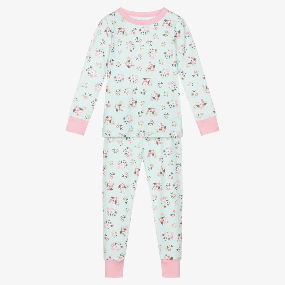 Magnolia Baby-Girls Green & Pink Floral Cotton Pyjamas | Childrensalon Outlet