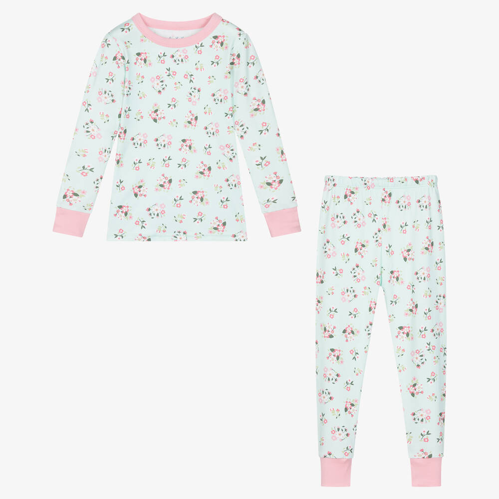 ماغنوليا بيبي-بيجاما قطن لون زهري وأخضر بطبعة ورود للبنات | Childrensalon Outlet