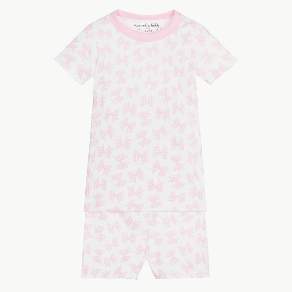 Magnolia Baby - Girls Pink Gingham Bows Pyjamas | Childrensalon