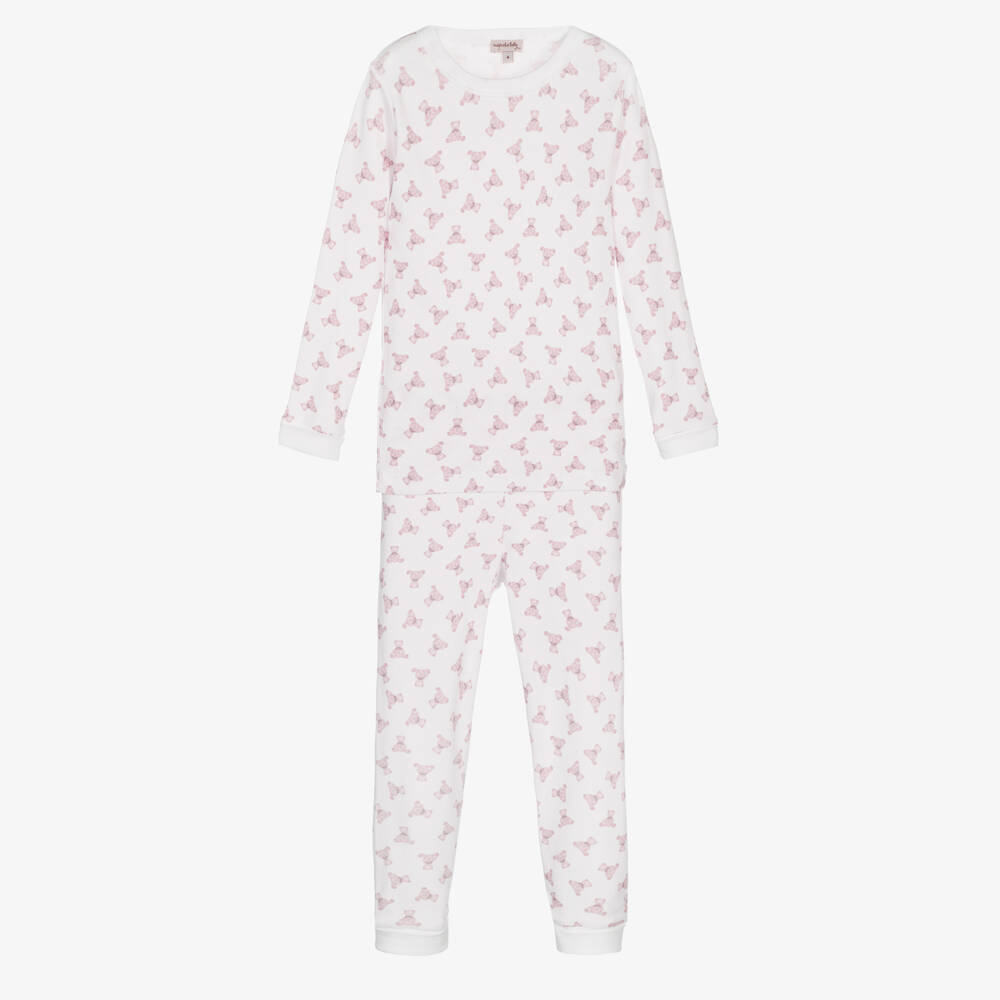 Magnolia Baby-Girls Pink & White Teddy Pyjamas | Childrensalon Outlet
