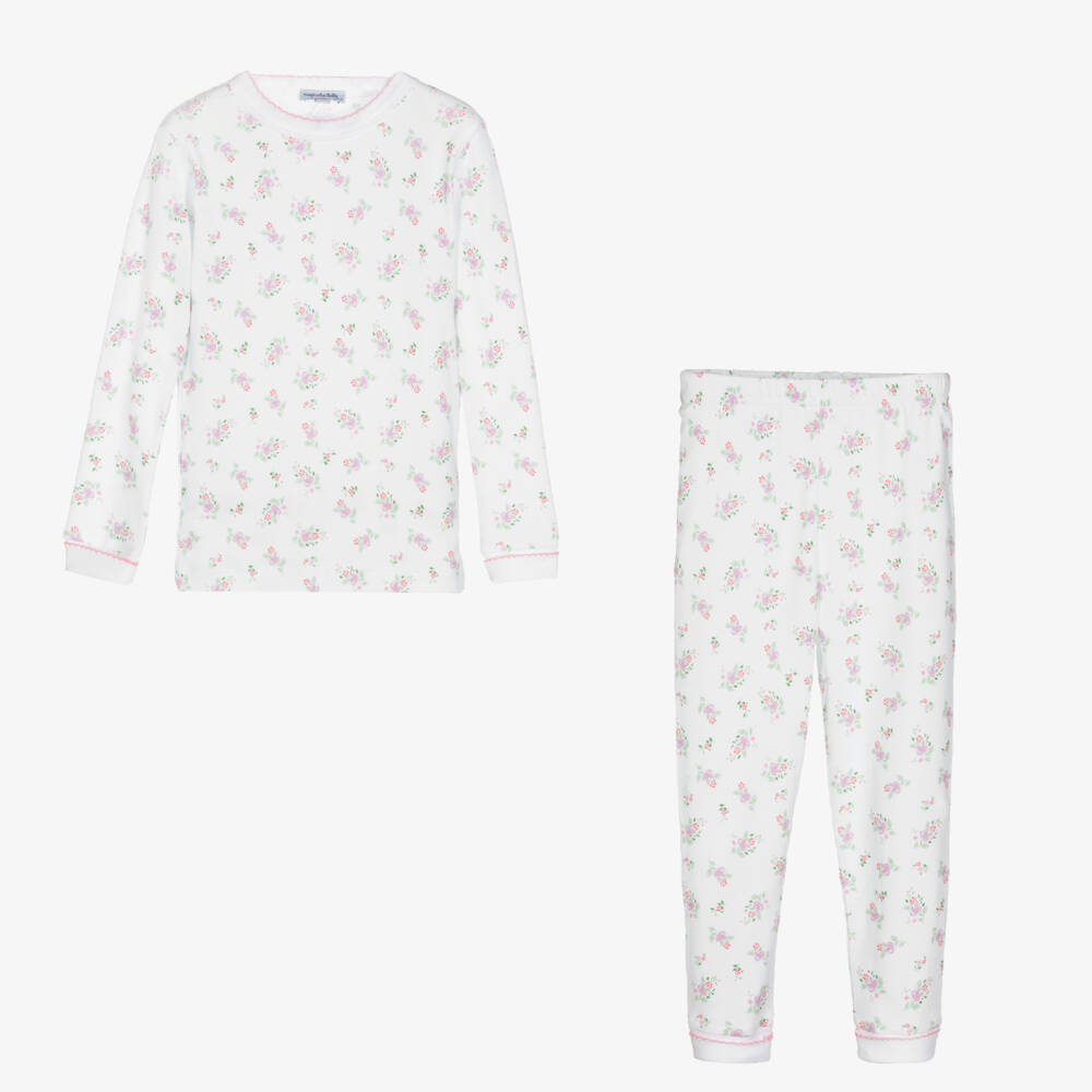 ماغنوليا بيبي-بيجاما قطن بيما لون أبيض وزهري بطبعة ورود | Childrensalon Outlet