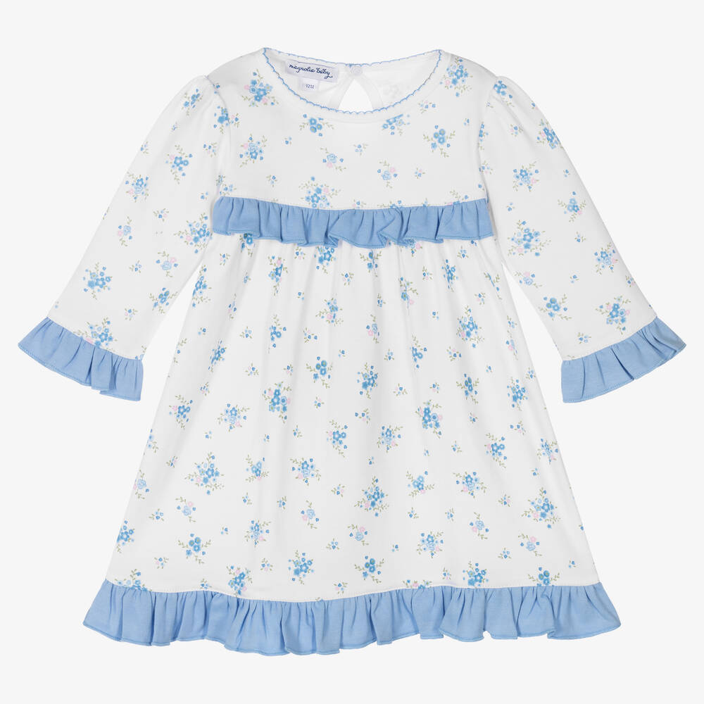Magnolia Baby - Girls White & Blue Floral Dress | Childrensalon
