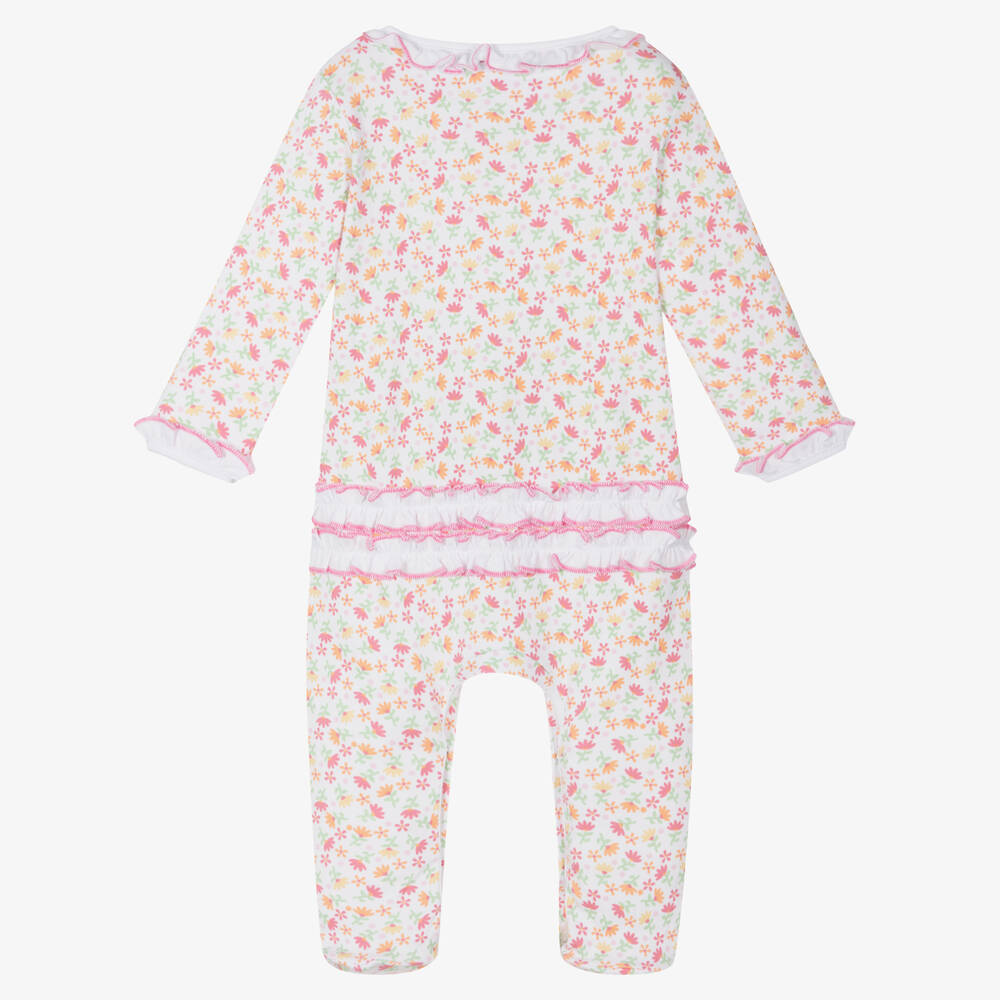 Magnolia Baby-Белый хлопковый комбинезон с осенними листьями | Childrensalon Outlet