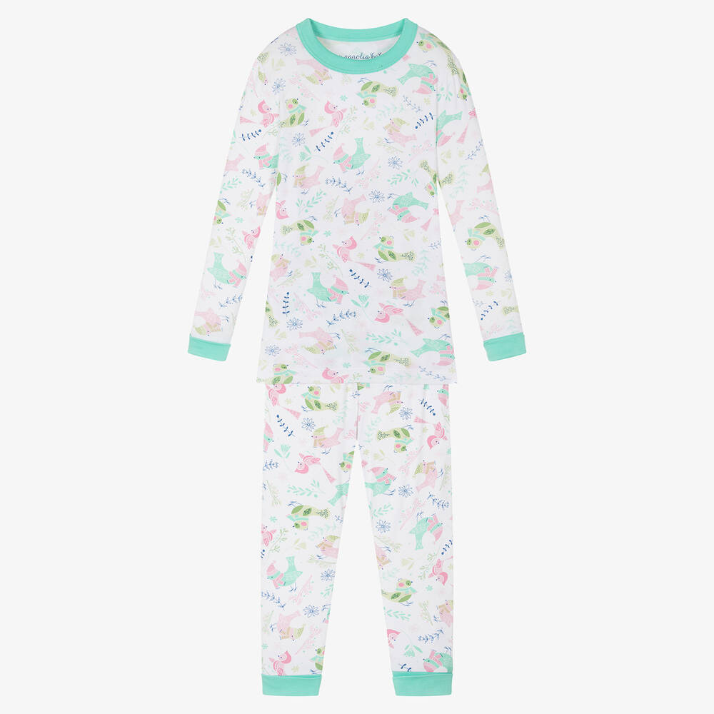 Magnolia Baby - Girls White Jersey Bundled Birds Pyjamas | Childrensalon