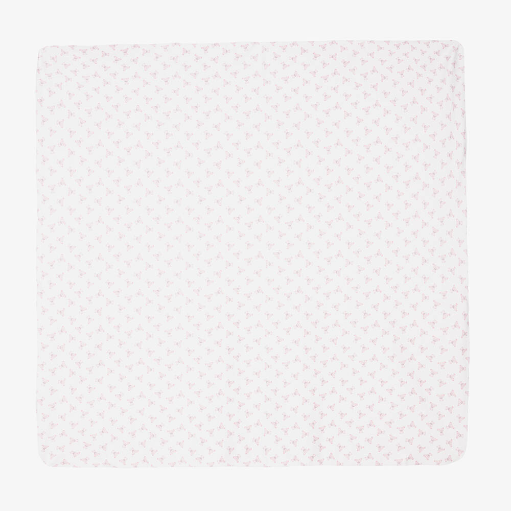 Magnolia Baby-Girls White & Pink Pima Cotton Blanket (100cm) | Childrensalon Outlet