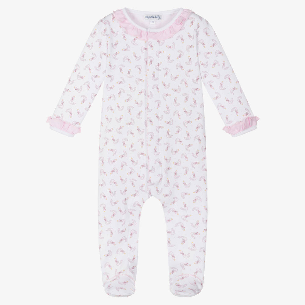 Magnolia Baby - Girls White & Pink Princess Swan Babygrow | Childrensalon