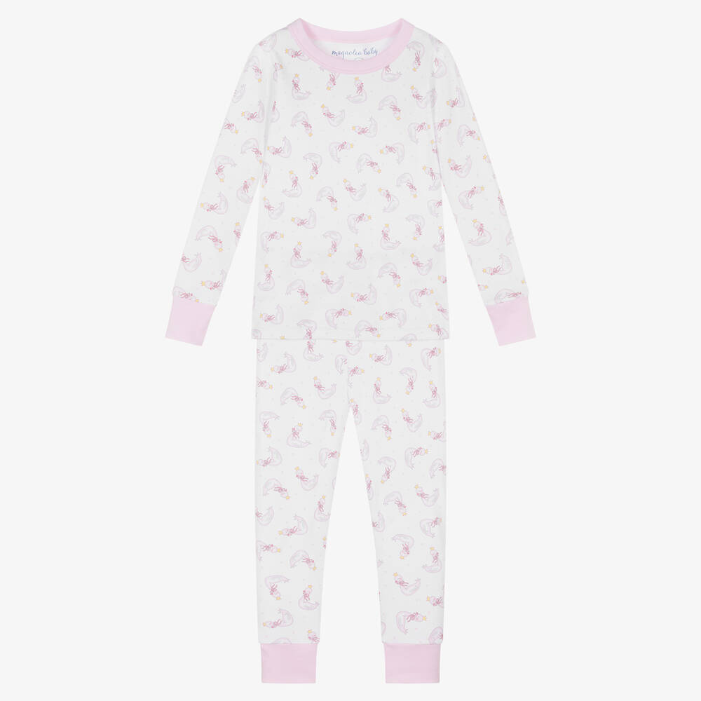 Magnolia Baby - Girls White & Pink Princess Swan Pyjamas | Childrensalon