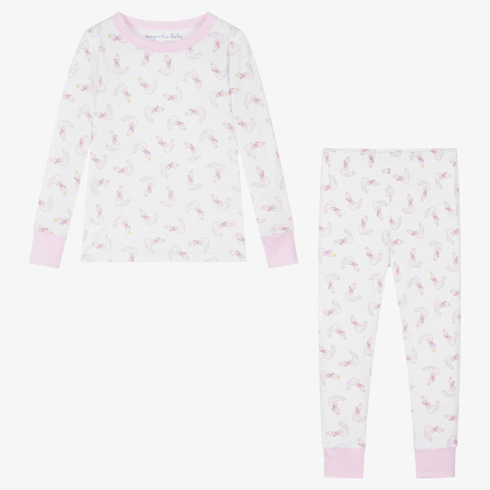 ماغنوليا بيبي-بيجاما قطن بيما لون أبيض وزهري للبنات | Childrensalon Outlet