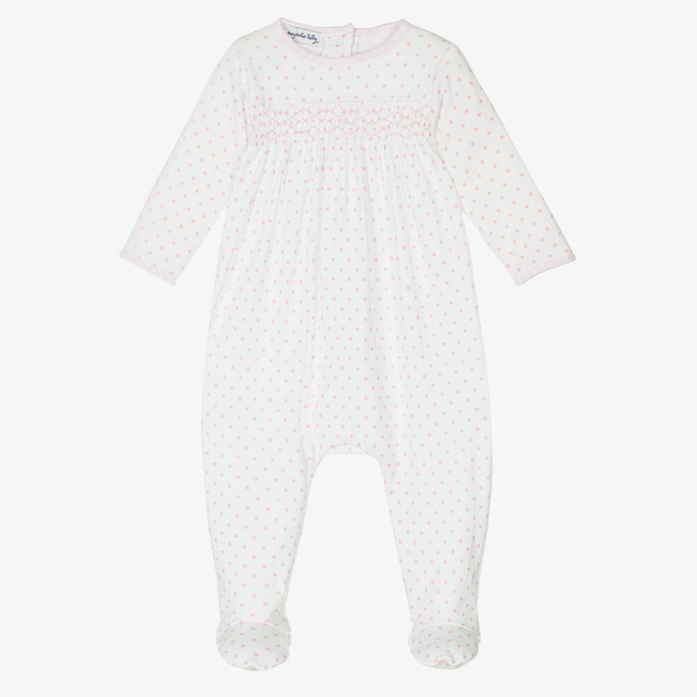 Magnolia Baby-Girls White & Pink Smocked Babygrow | Childrensalon Outlet