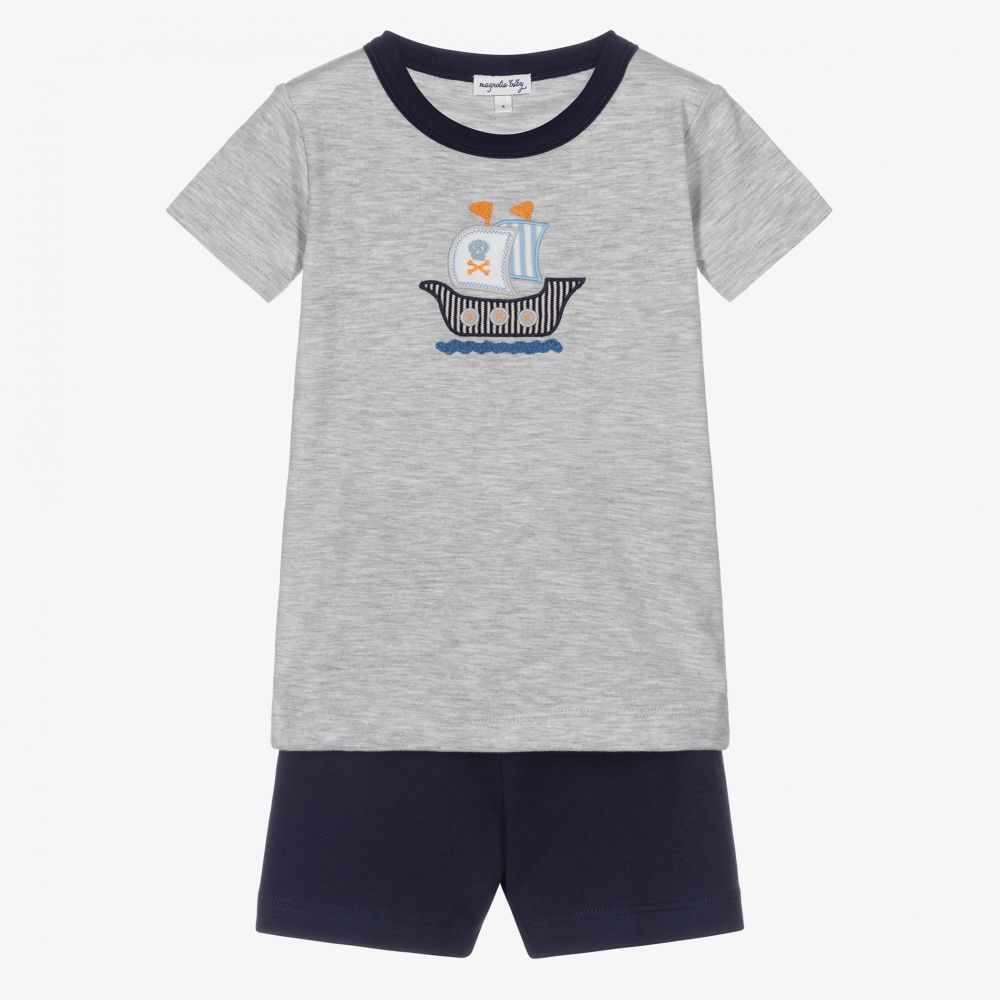 Magnolia Baby-Серая хлопковая пижама с пиратом | Childrensalon Outlet